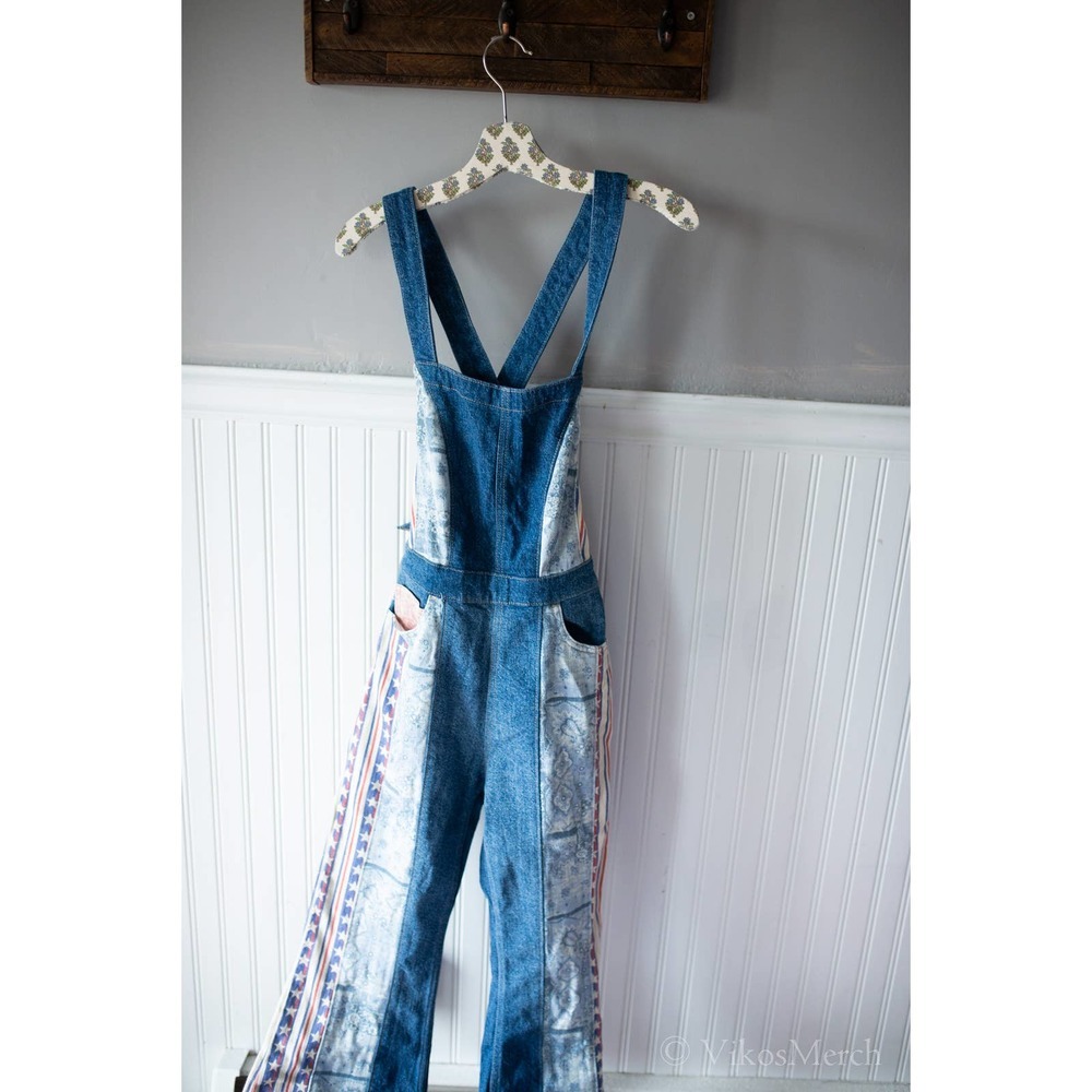 Free People Dallas Jumpsuit Americano Combo Denim Flare Stars 2 4 or 6 - Picture 3 of 6